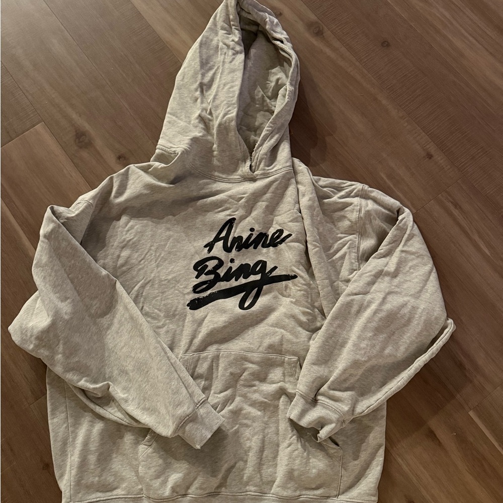 Anine Bing Light Gray Hoodie with Black Logo